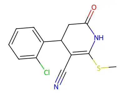 4-(2-chlorophenyl)-2-(methylthio)-6-oxo-1,4,5,6-tetrahydropyridine-3-carbonitrile structure