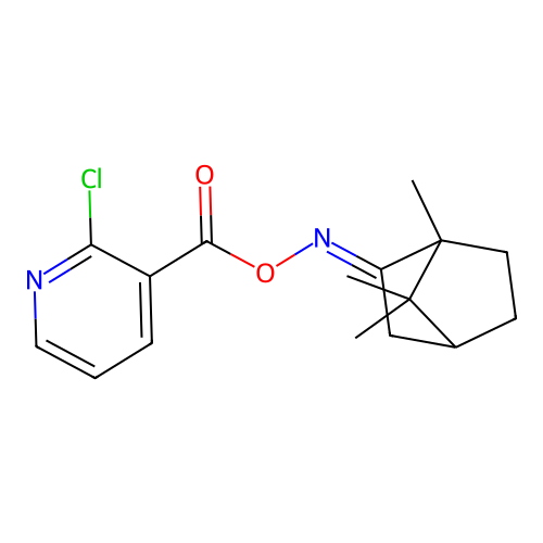 Bicyclo[2.2.1]heptan-2-one, 1,7,7-trimethyl-, O-[(2-chloro-3-pyridinyl)carbonyl]oxime, (2E)- structure