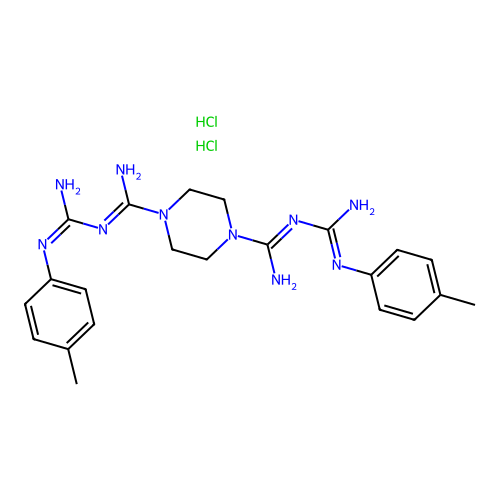 1,4-Piperazinedicarboxamidine, N,N''-bis(p-tolylamidino)-, dihydrochloride structure