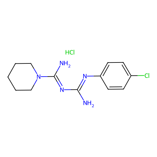 1-Piperidinecarboxamidine, N-((p-chlorophenyl)amidino)-, monohydrochloride structure