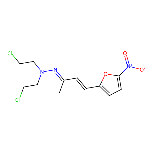 2-Furanacrolein, alpha-methyl-5-nitro-, bis(2-chloroethyl)hydrazone structure