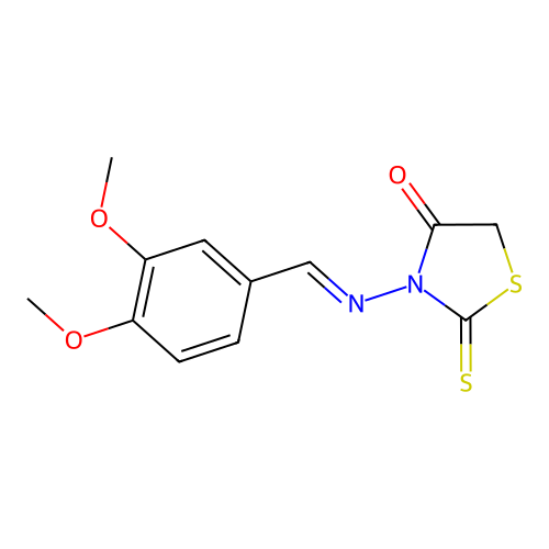 3-{[(E)-(3,4-dimethoxyphenyl)methylidene]amino}-2-thioxo-1,3-thiazolidin-4-one structure