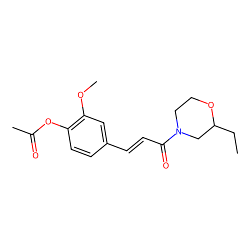 Morpholine, 2-ethyl-4-(4-hydroxy-3-methoxycinnamoyl)-, acetate structure