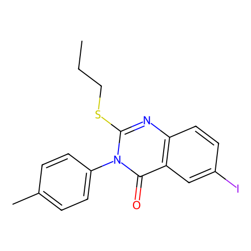 6-iodo-3-(4-methylphenyl)-2-(propylsulfanyl)quinazolin-4(3H)-one structure