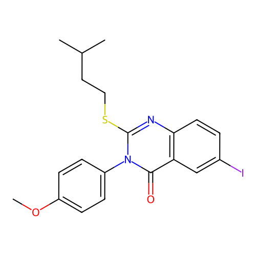 6-iodo-3-(4-methoxyphenyl)-2-[(3-methylbutyl)sulfanyl]quinazolin-4(3H)-one structure