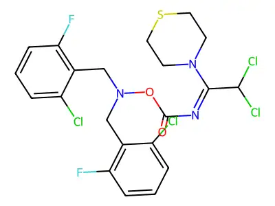 [bis[(2-chloro-6-fluorophenyl)methyl]amino] (NZ)-N-(2,2-dichloro-1-thiomorpholin-4-ylethylidene)carbamate structure