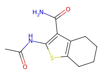 2-Acetamido-4,5,6,7-tetrahydro-1-benzothiophene-3-carboxamide structure