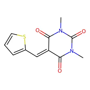 1,3-dimethyl-5-(thiophen-2-ylmethylene)pyrimidine-2,4,6(1H,3H,5H)-trione structure