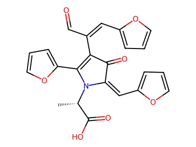 (2S)-2-[2-(2-Furyl)-3-[(E)-1-formyl-2-(2-furyl)ethenyl]-4-oxo-5-[(E)-(2-furyl)methylene]-2-pyrroline-1-yl]propionic acid structure