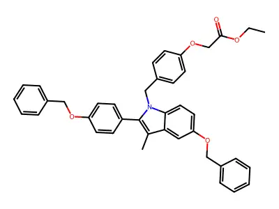 {4-[5-BENZYLOXY-2-(4-BENZYLOXY-PHENYL)-3-METHYL-INDOL-1-YLMETHYL]-PHENOXY}-ACETIC ACID ETHYL ESTER structure