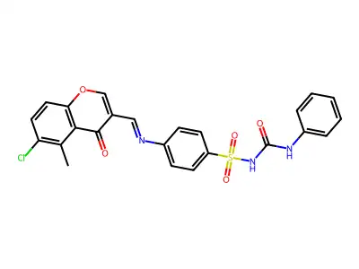 1-[4-[(6-chloro-5-methyl-4-oxochromen-3-yl)methylideneamino]phenyl]sulfonyl-3-phenylurea structure