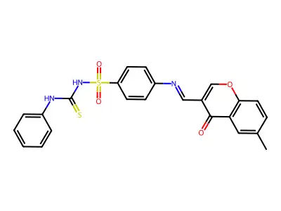 1-[4-[(6-methyl-4-oxochromen-3-yl)methylideneamino]phenyl]sulfonyl-3-phenylthiourea structure