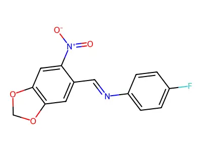 4-Fluoro-N-(4,5-(methylenedioxy)-2-nitrobenzylidene)aniline structure