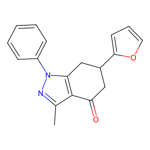6-(furan-2-yl)-3-methyl-1-phenyl-1,5,6,7-tetrahydro-4H-indazol-4-one structure