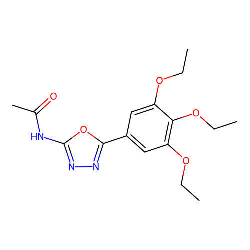 N-[5-(3,4,5-triethoxyphenyl)-1,3,4-oxadiazol-2-yl]acetamide structure