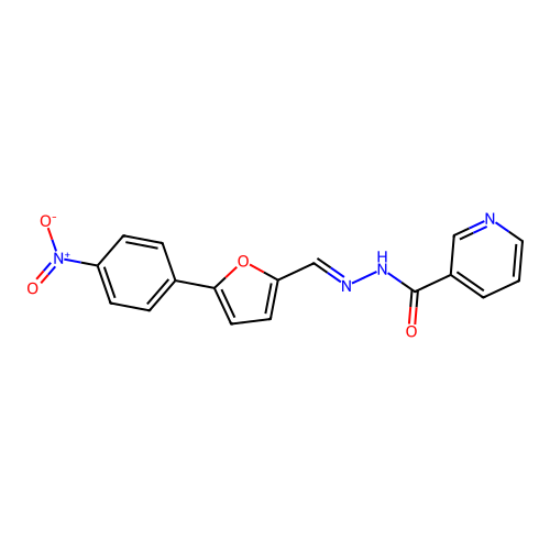 N-[(E)-[5-(4-nitrophenyl)furan-2-yl]methylideneamino]pyridine-3-carboxamide structure