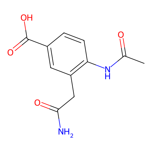 Benzoic acid, 4-(acetylamino)-3-(2-amino-2-oxoethyl)- structure