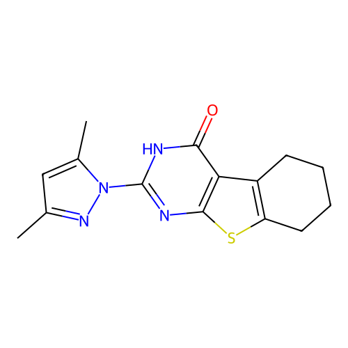 2-(3,5-dimethyl-1H-pyrazol-1-yl)-5,6,7,8-tetrahydro[1]benzothieno[2,3-d]pyrimidin-4(3H)-one structure