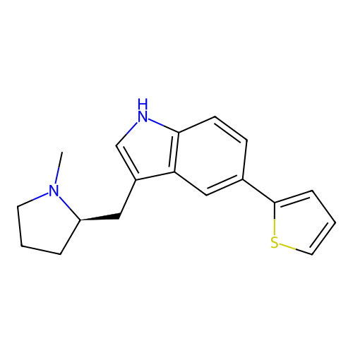 3-[[(2R)-1-methylpyrrolidin-2-yl]methyl]-5-thiophen-2-yl-1H-indole structure