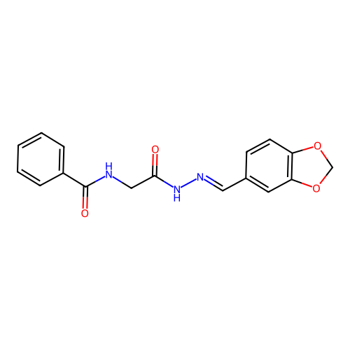 N-(Benzo[1,3]dioxol-5-ylmethylene-hydrazinocarbonylmethyl)-benzamide structure