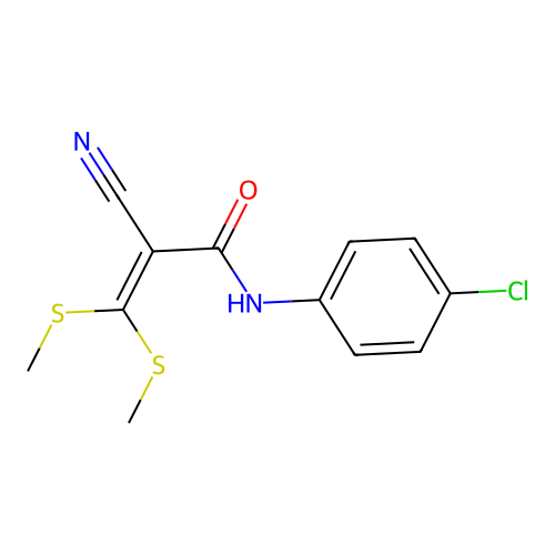 N-(4-chlorophenyl)-2-cyano-3,3-bis(methylsulfanyl)prop-2-enamide structure