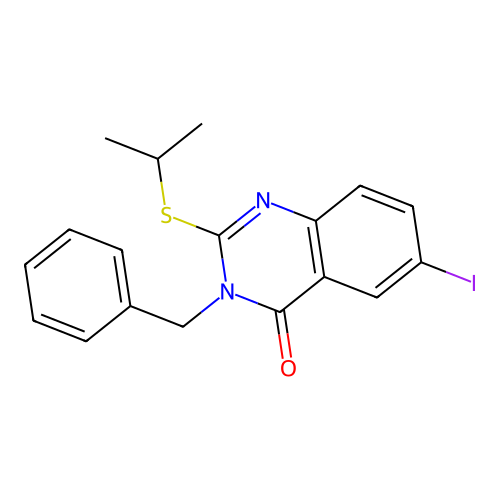 3-benzyl-6-iodo-2-(propan-2-ylsulfanyl)quinazolin-4(3H)-one structure