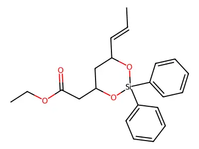 Ethyl 2,2-diphenyl-6-(1-propen-1-yl)-1,3-dioxa-2-silacyclohexane-4-acetate structure