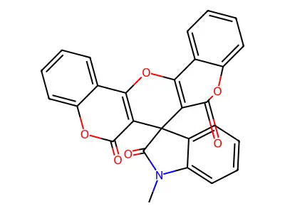 1-Methylspiro[indoline-3,7'-pyrano[3,2-c:5,6-c']dichromene]-2,6',8'-trione structure
