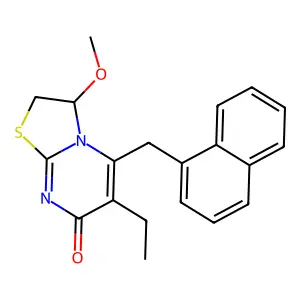 7H-Thiazolo(3,2-a)pyrimidin-7-one, 6-ethyl-2,3-dihydro-3-methoxy-5-(1-naphthalenylmethyl)- structure