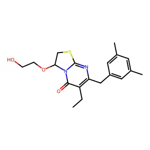 5H-Thiazolo(3,2-a)pyrimidin-5-one, 7-((3,5-dimethylphenyl)methyl)-6-ethyl-2,3-dihydro-3-(2-hydroxyethoxy)- structure