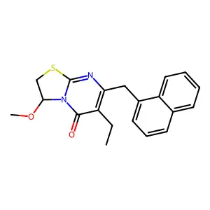 5H-Thiazolo(3,2-a)pyrimidin-5-one, 6-ethyl-2,3-dihydro-3-methoxy-7-(1-naphthalenylmethyl)- structure