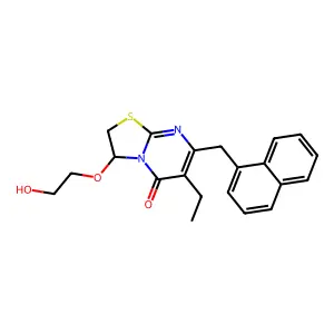 5H-Thiazolo(3,2-a)pyrimidin-5-one, 6-ethyl-2,3-dihydro-3-(2-hydroxyethoxy)-7-(1-naphthalenylmethyl)- structure