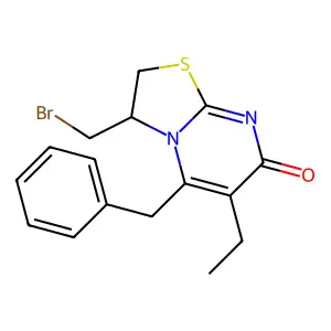 7H-Thiazolo(3,2-a)pyrimidin-7-one, 3-(bromomethyl)-6-ethyl-2,3-dihydro-5-(phenylmethyl)- structure