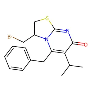 7H-Thiazolo(3,2-a)pyrimidin-7-one, 3-(bromomethyl)-2,3-dihydro-6-(1-methylethyl)-5-(phenylmethyl)- structure