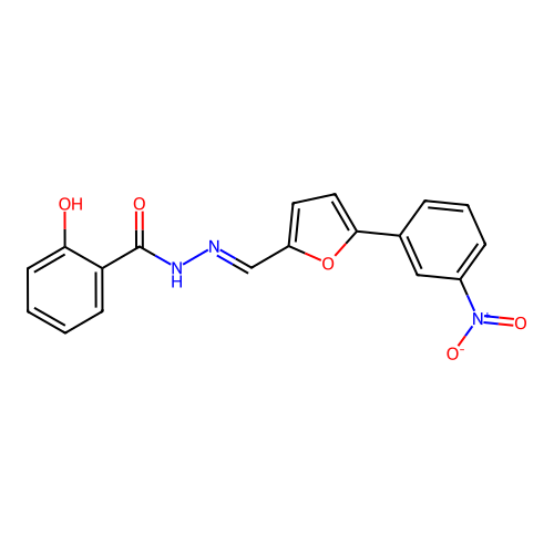 2-hydroxy-N-[[5-(3-nitrophenyl)furan-2-yl]methylideneamino]benzamide structure