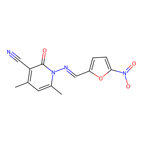 1-(5-Nitrofurfurylidene-2-imino)-2,4-dimethyl-5-cyano-6-pyridone structure