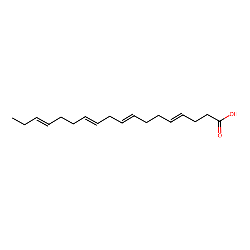 (4E,8E,11E,15E)-octadeca-4,8,11,15-tetraenoic acid structure