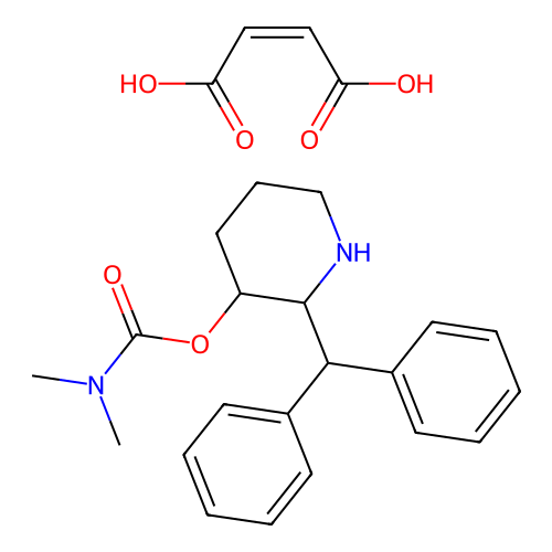 Carbamic acid, dimethyl-, 2-(diphenylmethyl)-3-piperidyl ester, maleate (1:1) structure