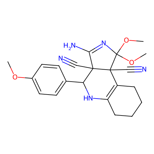 3-amino-1,1-dimethoxy-4-(4-methoxyphenyl)-3a,4,5,6,7,8,9,9b-octahydro-1H-pyrrolo[3,4-c]quinoline-3a,9b-dicarbonitrile structure