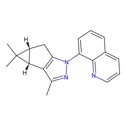 (3bS,4aR)-3,4,4-trimethyl-1-(quinolin-8-yl)-3b,4,4a,5-tetrahydro-1H-cyclopropa[3,4]cyclopenta[1,2-c]pyrazole structure