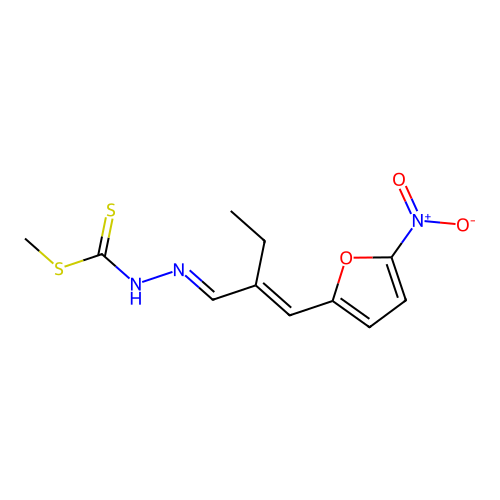 Carbazic acid, 3-(2-ethyl-3-(5-nitro-2-furyl)allylidene)dithio-, methyl ester structure