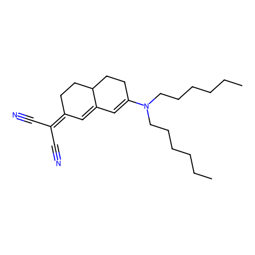 2-[7-(Dihexylamino)-2,3,4,4a,5,6-hexahydronaphthalen-2-ylidene]propanedinitrile structure