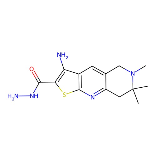 3-amino-6,7,7-trimethyl-5,6,7,8-tetrahydrothieno[2,3-b][1,6]naphthyridine-2-carbohydrazide structure