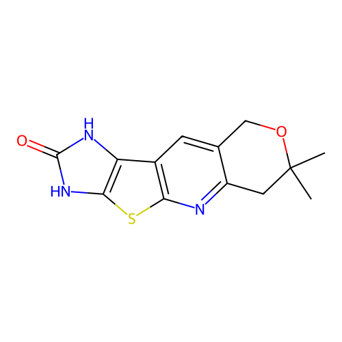 7,7-dimethyl-1,3,6,9-tetrahydro-2H,7H-imidazo[4',5':4,5]thieno[2,3-b]pyrano[3,4-e]pyridin-2-one structure