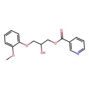 3-Pyridinecarboxylic acid, 2-hydroxy-3-(2-methoxyphenoxy)propyl ester structure