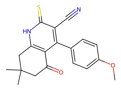 2-mercapto-4-(4-methoxyphenyl)-7,7-dimethyl-5-oxo-5,6,7,8-tetrahydroquinoline-3-carbonitrile structure