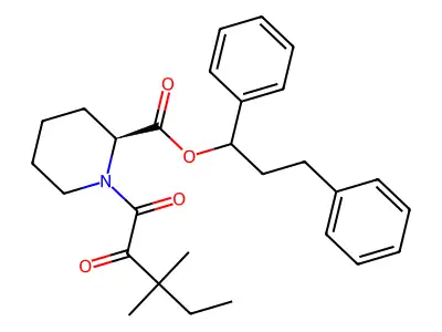1,3-Diphenylpropyl 1-(3,3-dimethyl-2-oxopentanoyl)piperidine-2-carboxylate structure