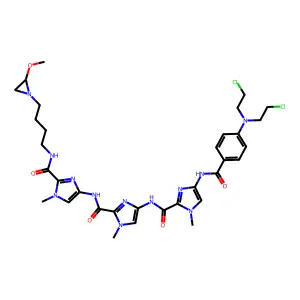 1H-Imidazole-2-carboxamide, 4-(((4-((4-(bis(2-chloroethyl)amino)benzoyl)amino)-1-methyl-1H-imidazol-2-yl)carbonyl)amino)-N-(2-(((4-(2-methoxy-1-aziridinyl)butyl)amino)carbonyl)-1-methyl-1H-imidazol-4-yl)-1-methyl- structure