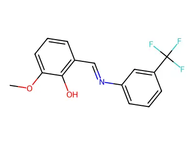 2-methoxy-6-((E)-{[3-(trifluoromethyl)phenyl]imino}methyl)phenol structure