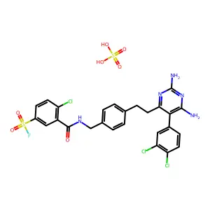 4-chloro-3-[[4-[2-[2,6-diamino-5-(3,4-dichlorophenyl)pyrimidin-4-yl]ethyl]phenyl]methylcarbamoyl]benzenesulfonyl fluoride; sulfuric acid structure